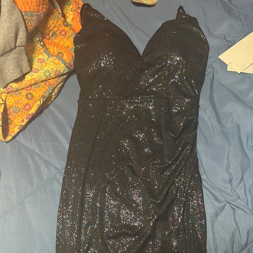 Black Sequin Strapless Bodycon Dress